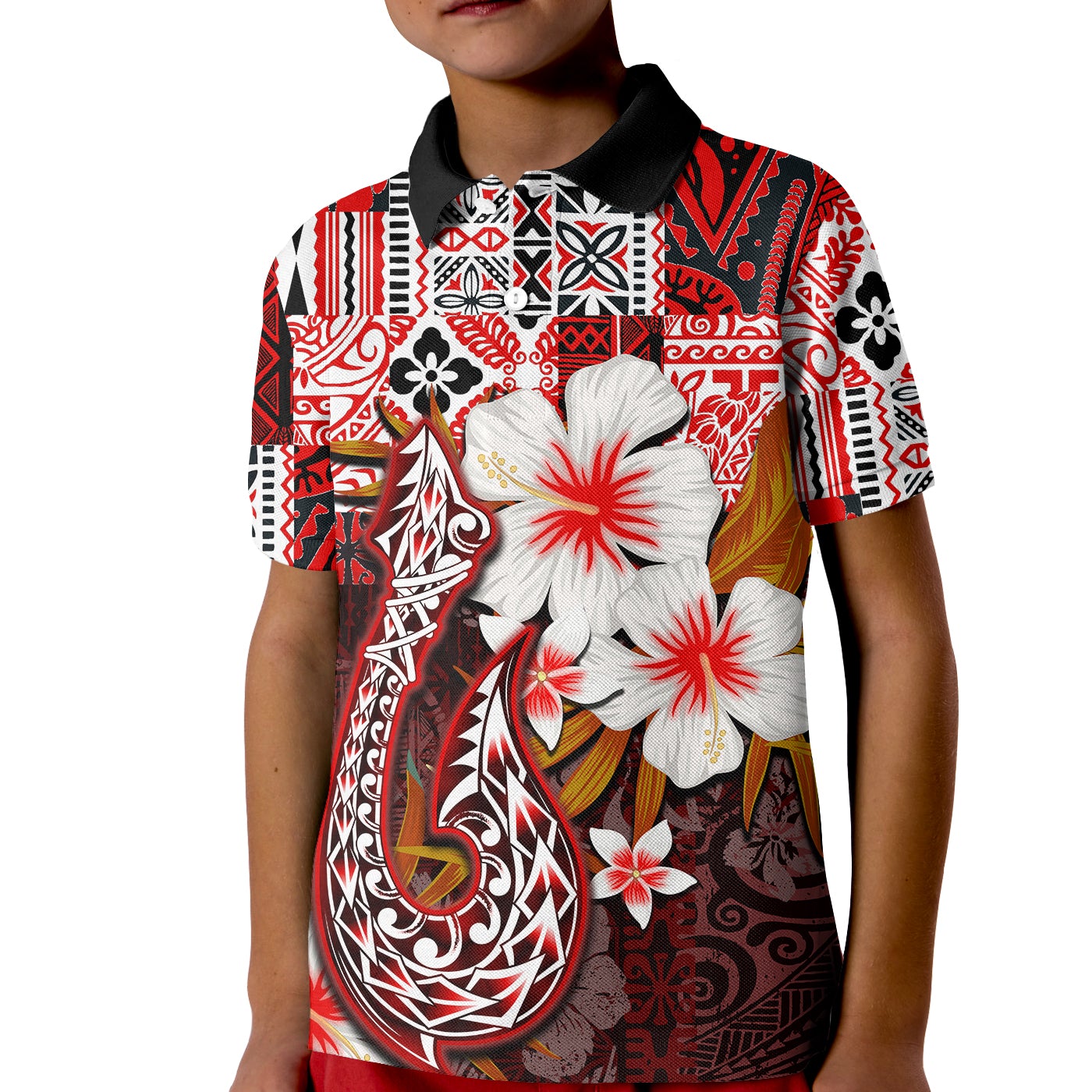 custom-personalised-hawaii-fish-hook-polo-shirt-kid-red-style