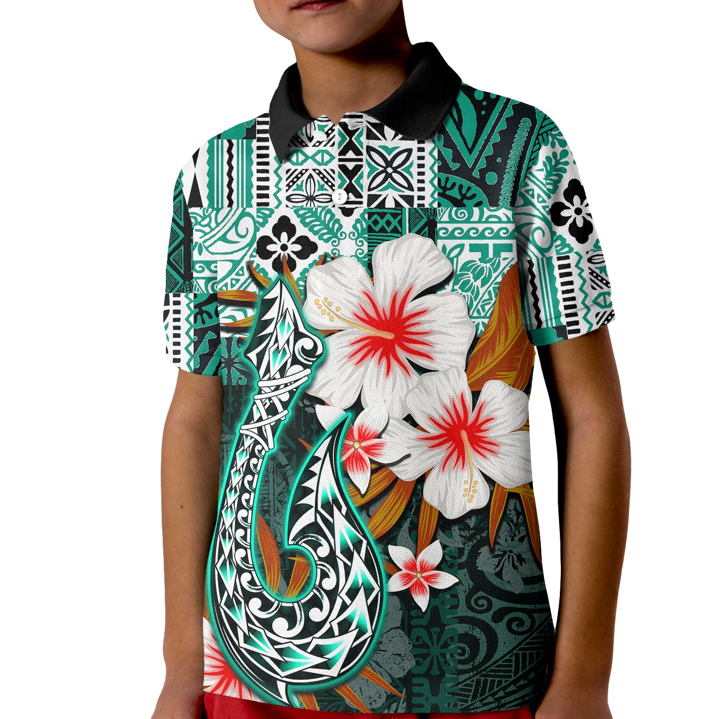 custom-personalised-hawaii-fish-hook-polo-shirt-kid-green-style