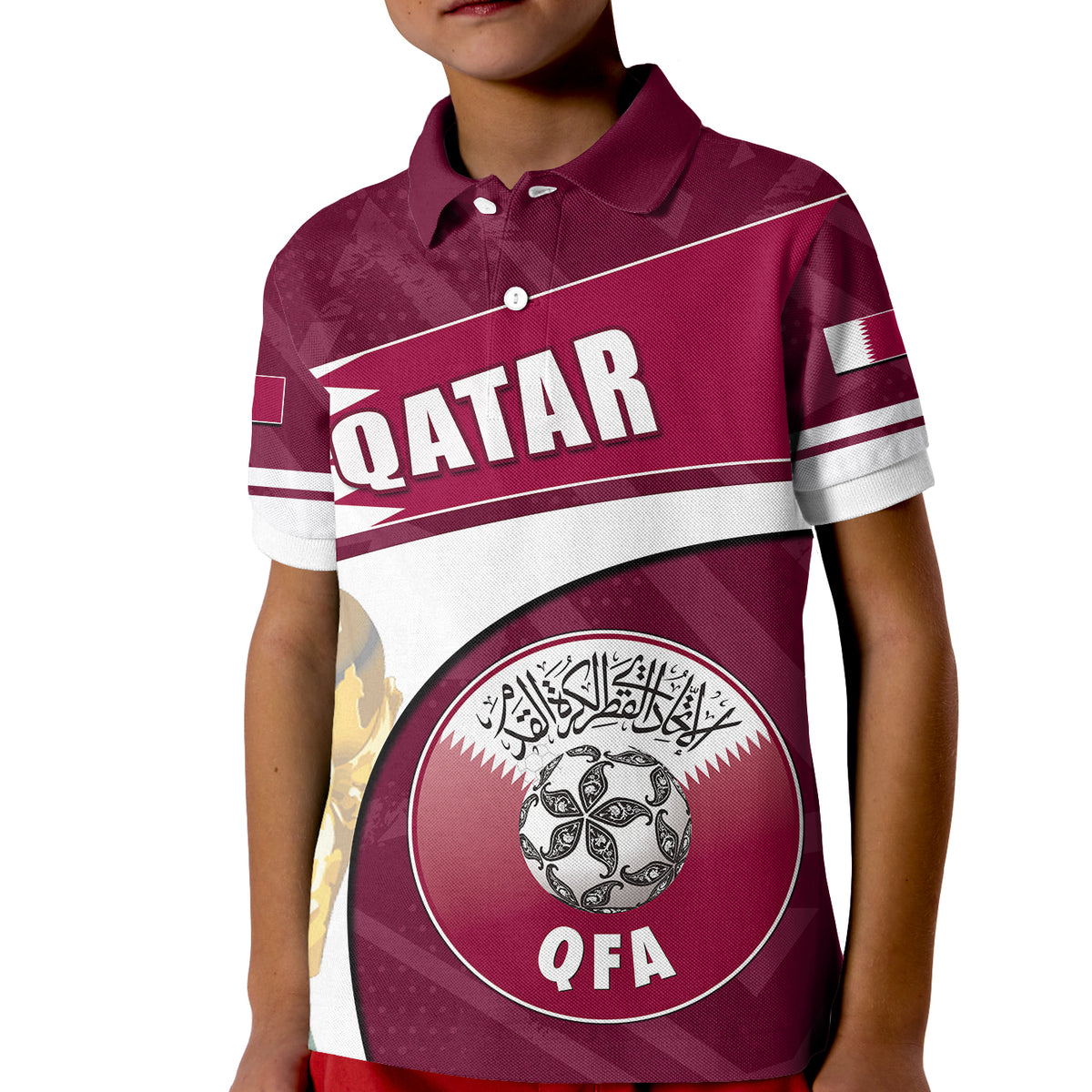 Custom Qatar Polo Shirt Football 2022 KID Basic Style LT6 - Wonder Print Shop