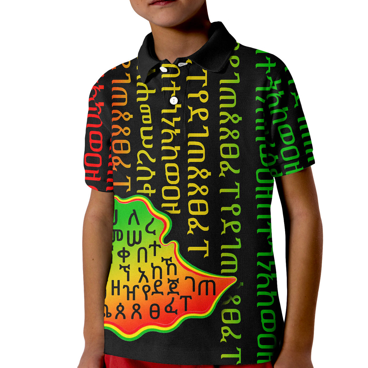 Ethiopia Polo Shirt KID Ethiopia Alphabet Patterns LT6 - Wonder Print Shop