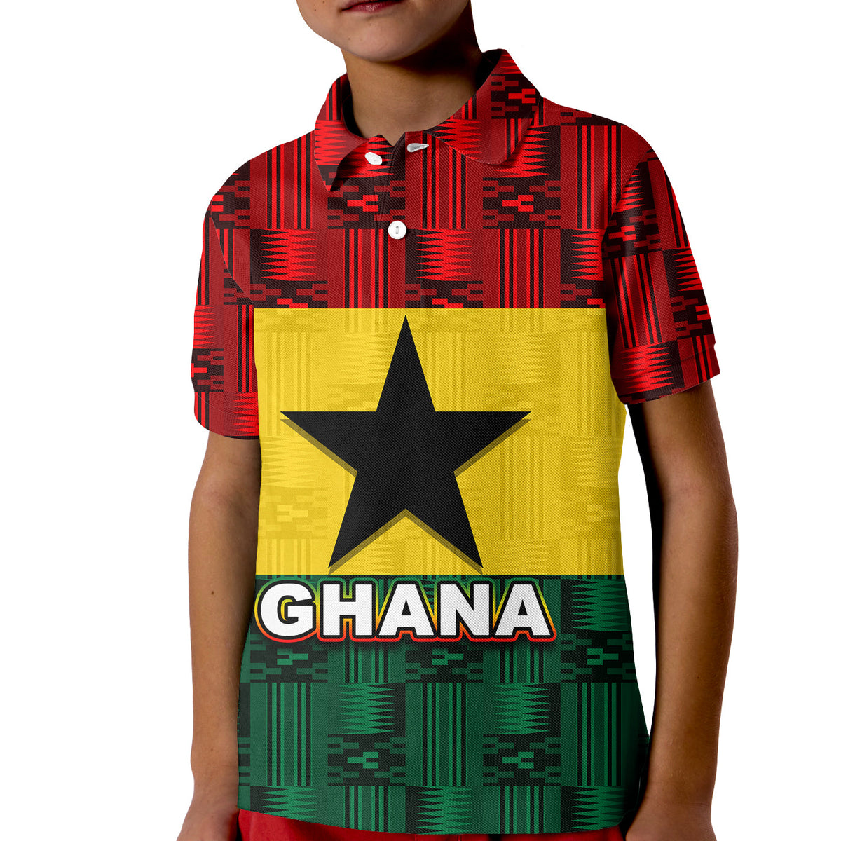 Custom Ghana Flag Mix Patterns Polo Shirt KID LT6 - Wonder Print Shop