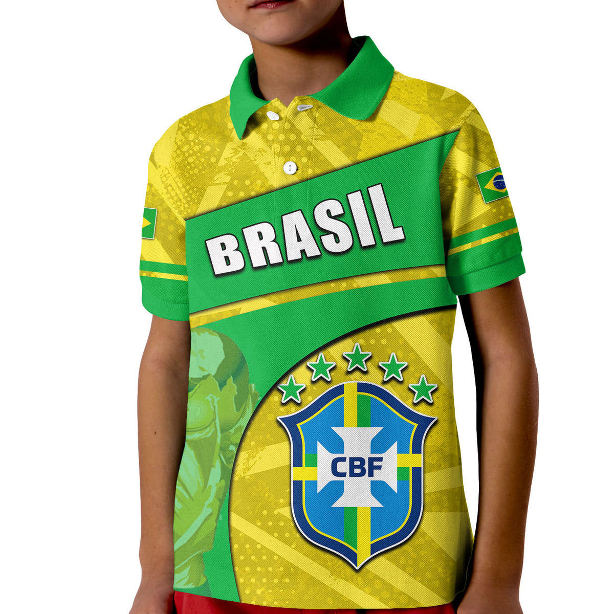 Custom Brasil Polo Shirt Football 2022 KID Basic Style LT6 - Wonder Print Shop