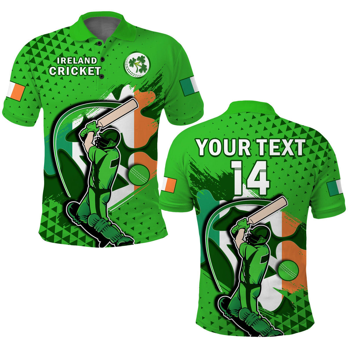 (Custom Text And Number) Ireland Cricket Polo Shirt Irish Flag Shamrock Sporty Style - Wonder Print Shop