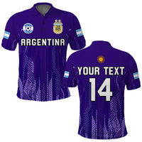 Purple Argentina football polo shirt with crest and custom 'YOUR TEXT 14' on back