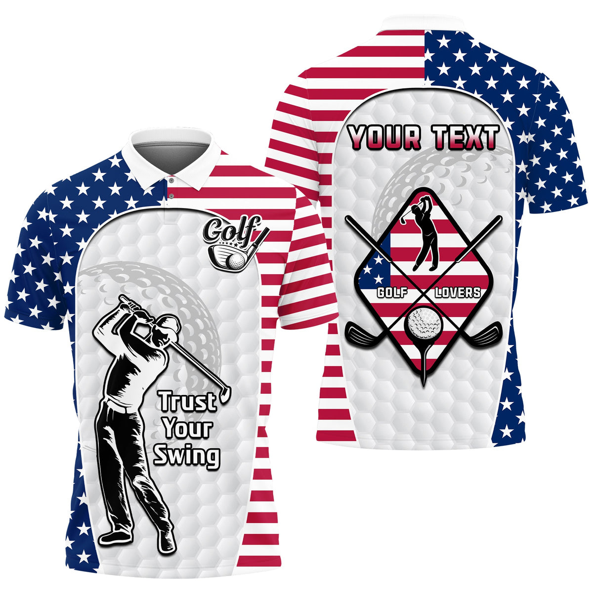 Custom American Flag Golf Polo Shirt Gofl Lovers Trust Your Swing - Wonder Print Shop