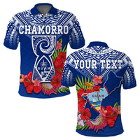 Custom Chamorro Guam Polo Shirt Guaman Latte Stone Tropical Flowers Blue Version - Wonder Print Shop