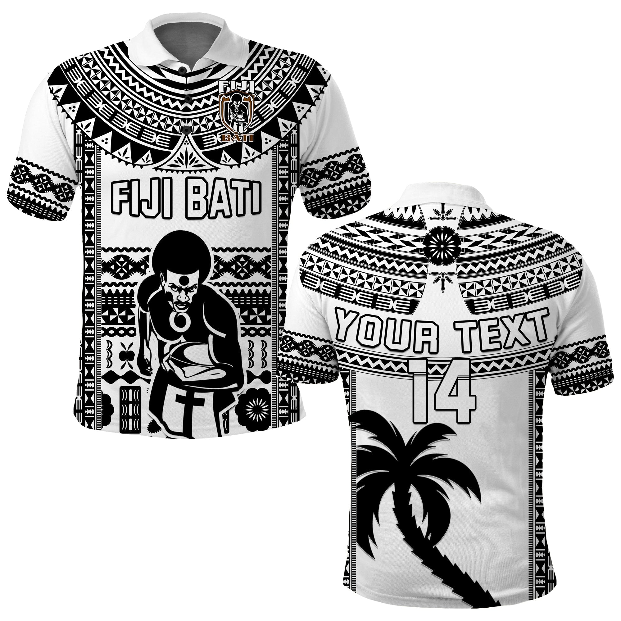 Custom Text And Number Fiji Rugby Polo Shirt Pacific The Bati Black Fijian Tapa - Wonder Print Shop