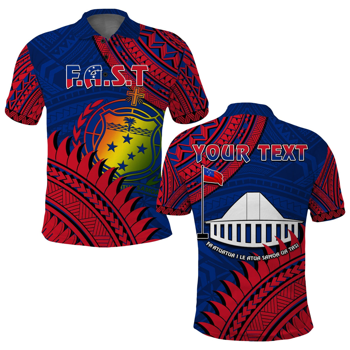 Custom F.A.S.T Samoa Polo Shirt Samoan Coat Of Arms Polynesian Pattern - Wonder Print Shop