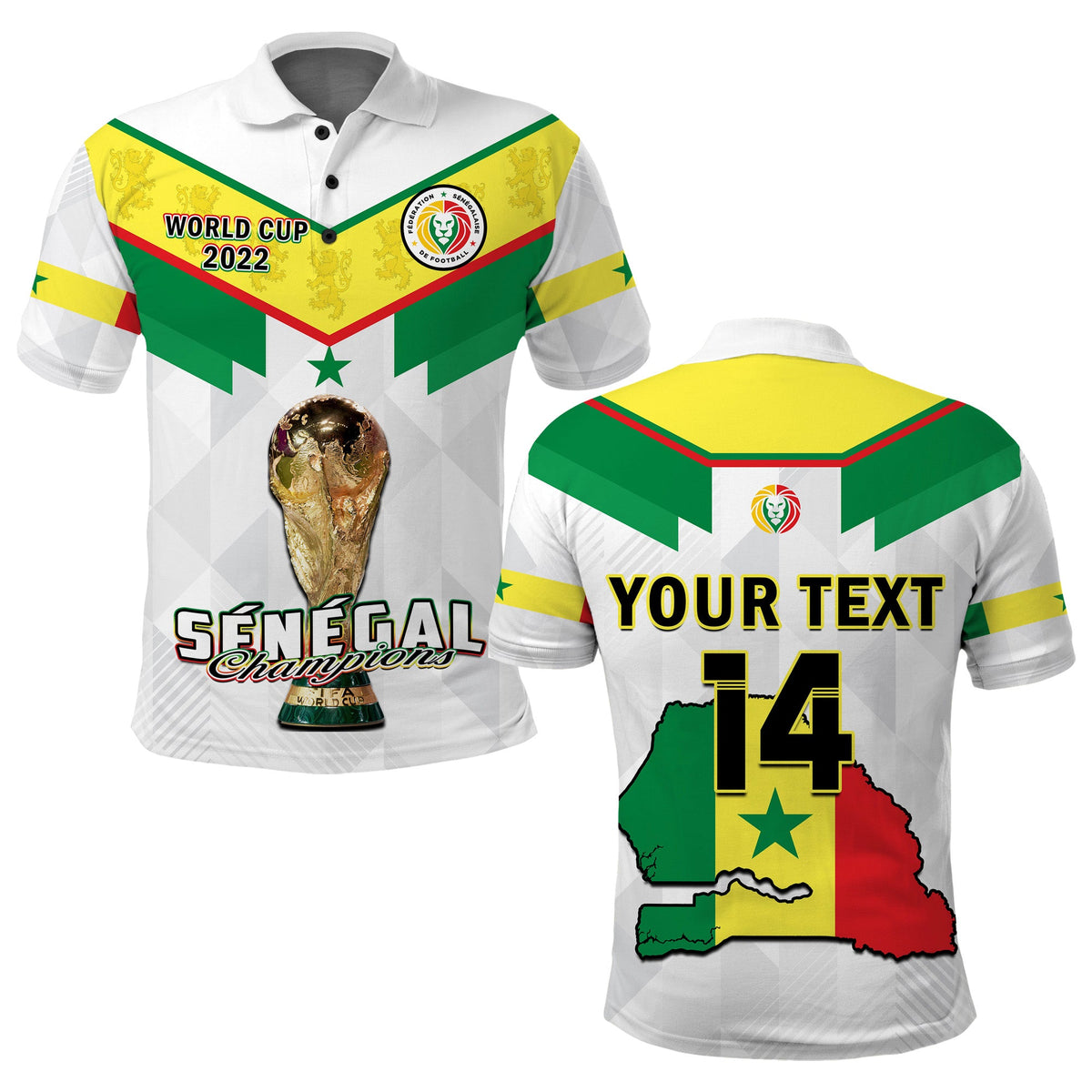 (Custom Text And Number) Senegal Football Polo Shirt Champions WC 2022 - Wonder Print Shop
