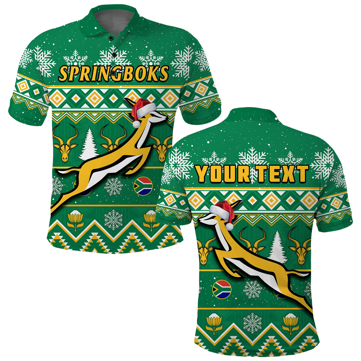 Custom South Africa Rugby Polo Shirt Christmas Springboks Proud Geseende Kersfees - Wonder Print Shop
