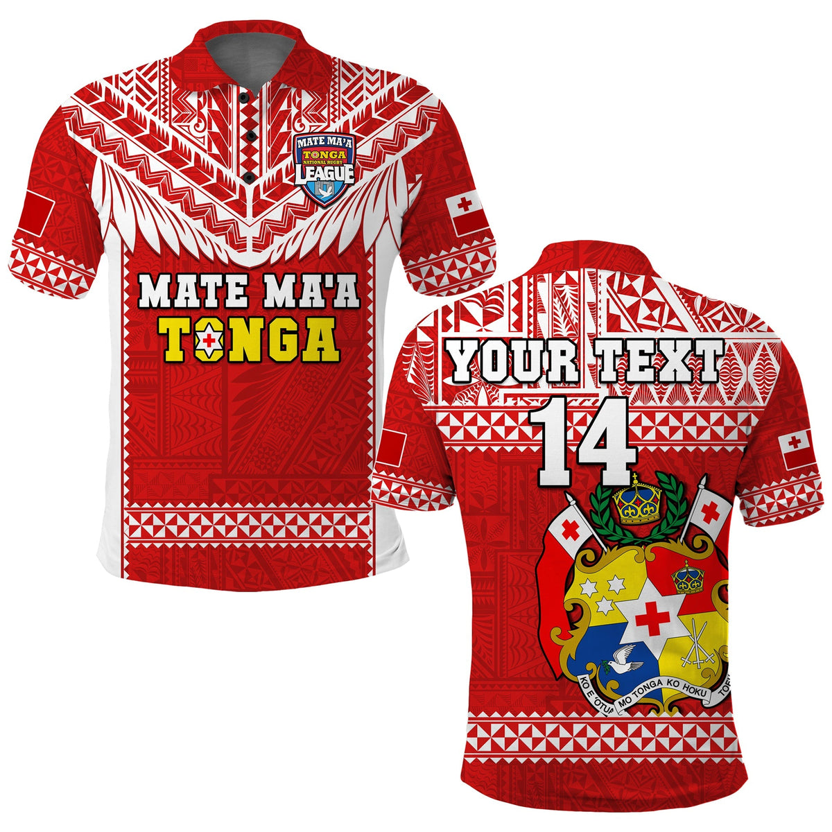 Custom Text And Number Tonga Rugby Polo Shirt Mate Maa Tonga Pacific Ngatu White - Wonder Print Shop