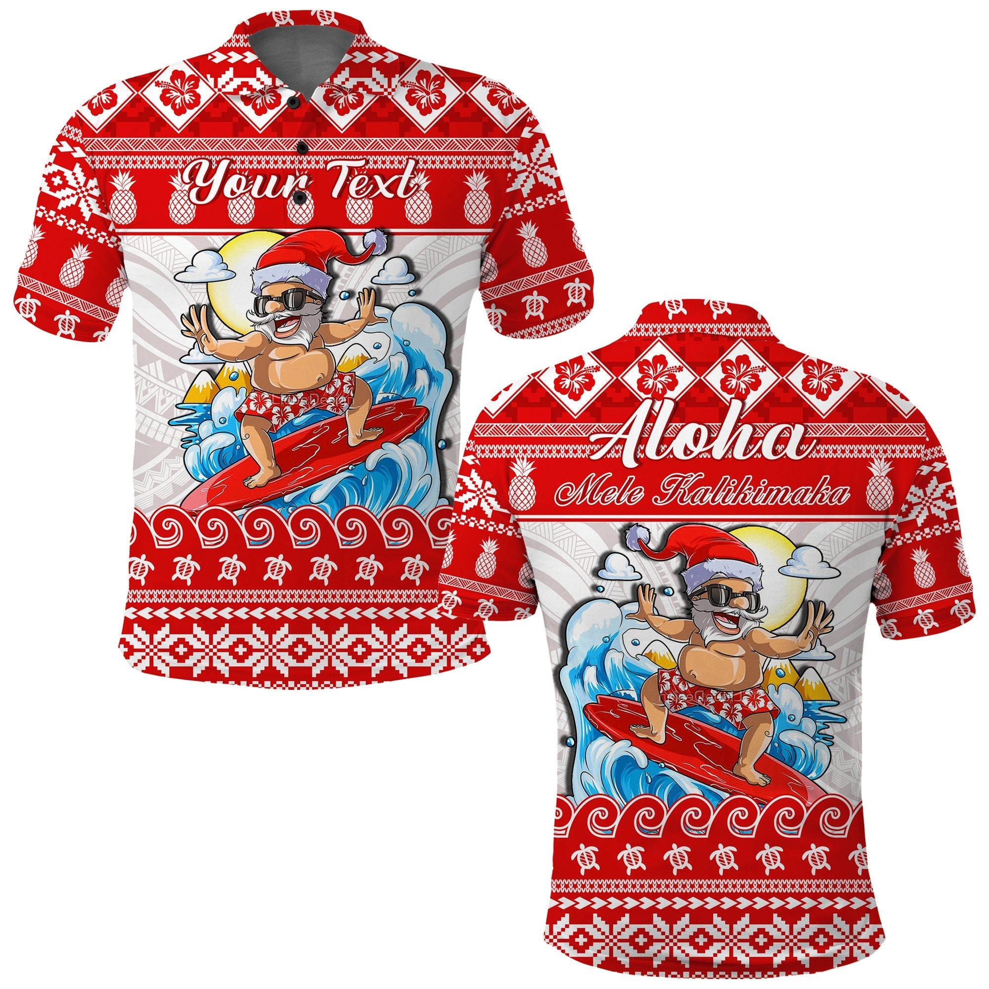 Custom Christmas Hawaii Polo Shirt Surfing Santa Mele Kalikimaka Polynesian - Wonder Print Shop