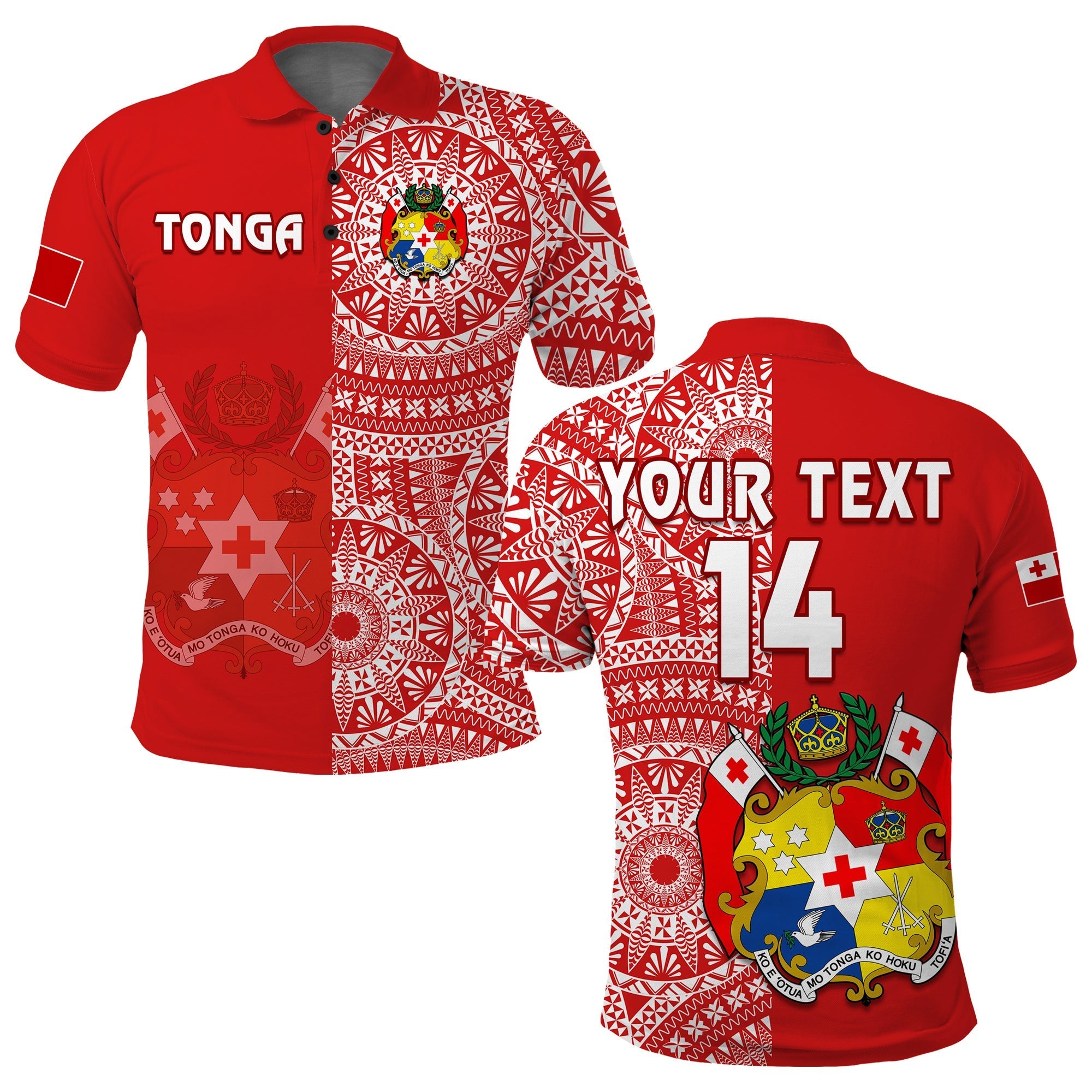 Custom Text And Number Tonga Polo Shirt Tongan Coat Of Arms Ngatu Pattern - Wonder Print Shop