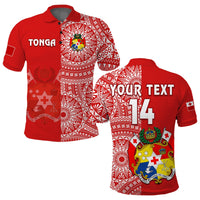 Custom Text And Number Tonga Polo Shirt Tongan Coat Of Arms Ngatu Pattern - Wonder Print Shop