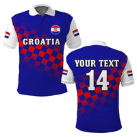 (Custom Text And Number) Croatia Football Polo Shirt Hrvatska Checkerboard Blue Version - Wonder Print Shop
