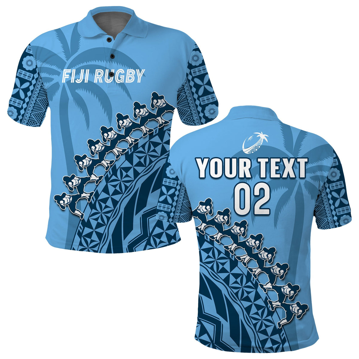 Custom Text And Number Fiji Tapa Rugby Polo Shirt Fijian Cibi Dance Tapa Pattern Blue - Wonder Print Shop