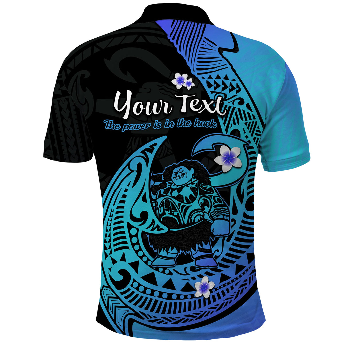 Custom Polynesian Polo Shirt Maui Fish Hook Turquoise Gradient Version - Wonder Print Shop