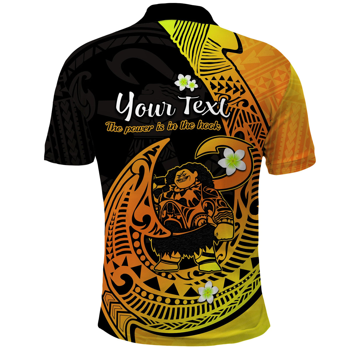 Custom Polynesian Polo Shirt Maui Fish Hook Gold Gradient Version - Wonder Print Shop