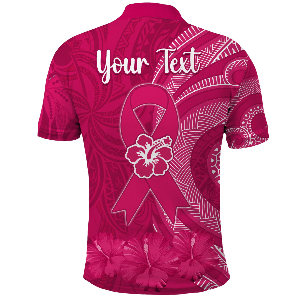 Custom Breast Cancer Awareness Polo Shirt Hibiscus Polynesian No One Fights Alone LT13 - Wonder Print Shop