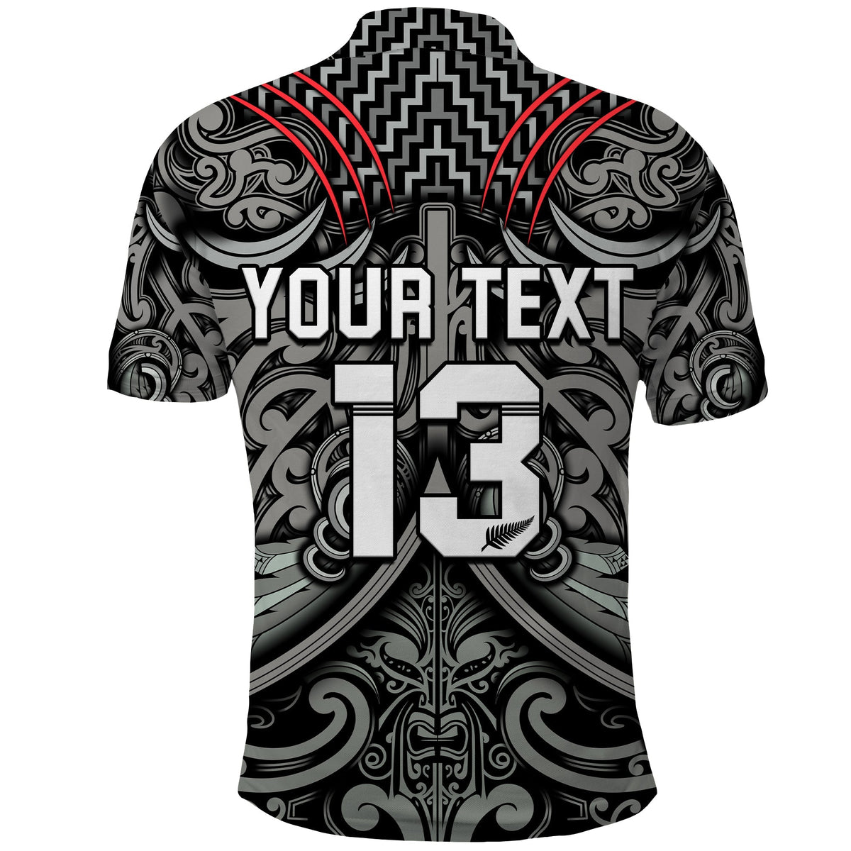 Custom Text and Number New Zealand Silver Fern Rugby Polo Shirt All Black NZ Maori Pattern LT13 - Wonder Print Shop