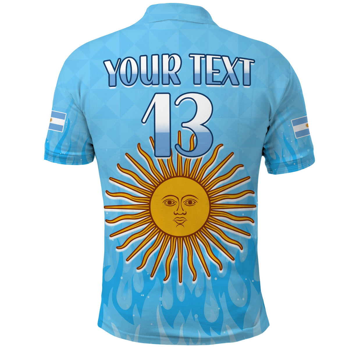 (Custom Text and Number) Argentina Football Polo Shirt Vamos Sky Champions World Cup Fire LT13 - Wonder Print Shop