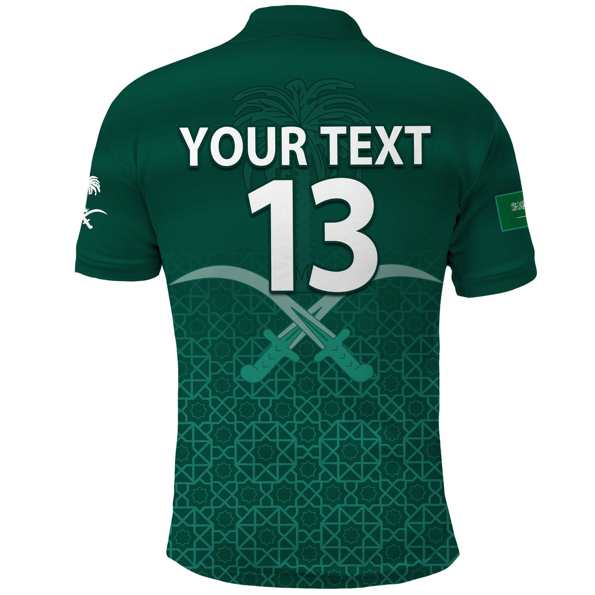 (Custom Text and Number) Saudi Arabia Football Polo Shirt KSA Swords Pattern Saudi Green Champions LT13 - Wonder Print Shop