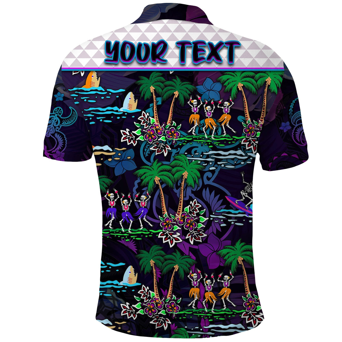 Custom Hawaii Skeleton Dancing Polo Shirt Halloween Hawaiian Turtle LT13 - Wonder Print Shop