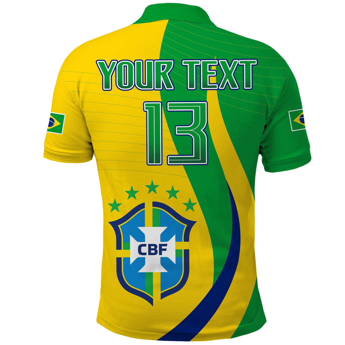 Polo shirt in green and yellow with back print YOUR TEXT 13 and CBF shield