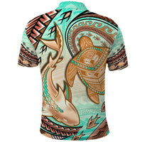 Hawaii Polo Shirt Polynesian Shark And Sea Turtle Dreamy Turquoise Artsy - Wonder Print Shop
