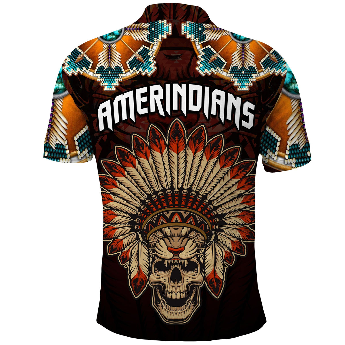 The First Americans Polo Shirt Indian Headdress With Skull LT13 - Wonder Print Shop