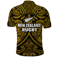 New Zealand Silver Fern Rugby Polo Shirt All Black Gold NZ Maori Pattern LT13 - Wonder Print Shop