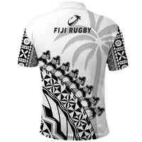 Fiji Rugby Polo Shirt Fijian Cibi Dance Tapa Pattern White - Wonder Print Shop