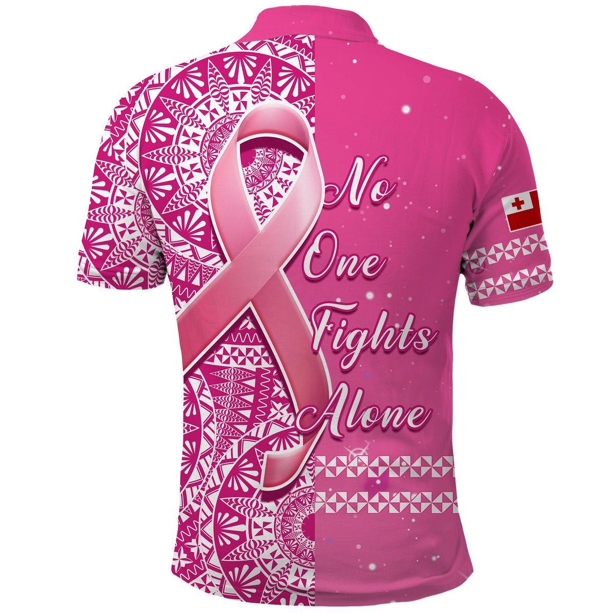 Tonga Breast Cancer Polo Shirt Tongan Ngatu Pattern No One Fights Alone - Wonder Print Shop