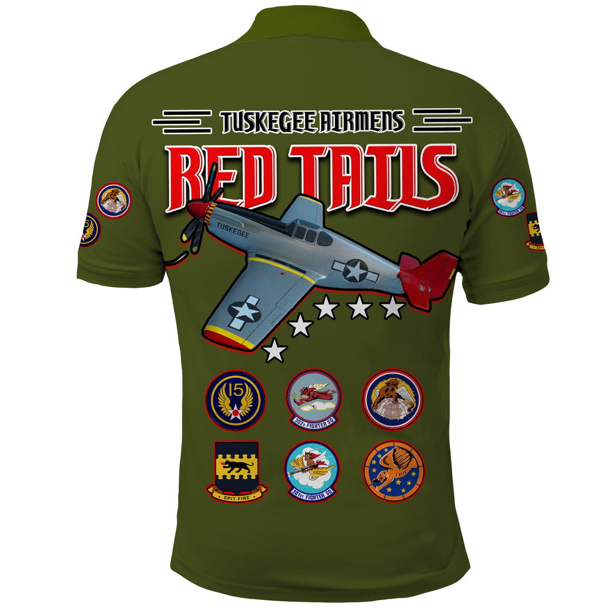 Custom Tuskegee Airmen Polo Shirt US Military Army Green Red Tails LT13 - Wonder Print Shop