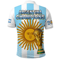 Light blue and white striped soccer polo shirt with 'ARGENTINA CHAMPIONS' back print