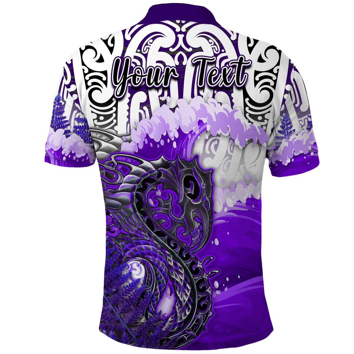 Custom Manaia Maori Polo Shirt Fern Aotearoa Purple Waves LT13 - Wonder Print Shop