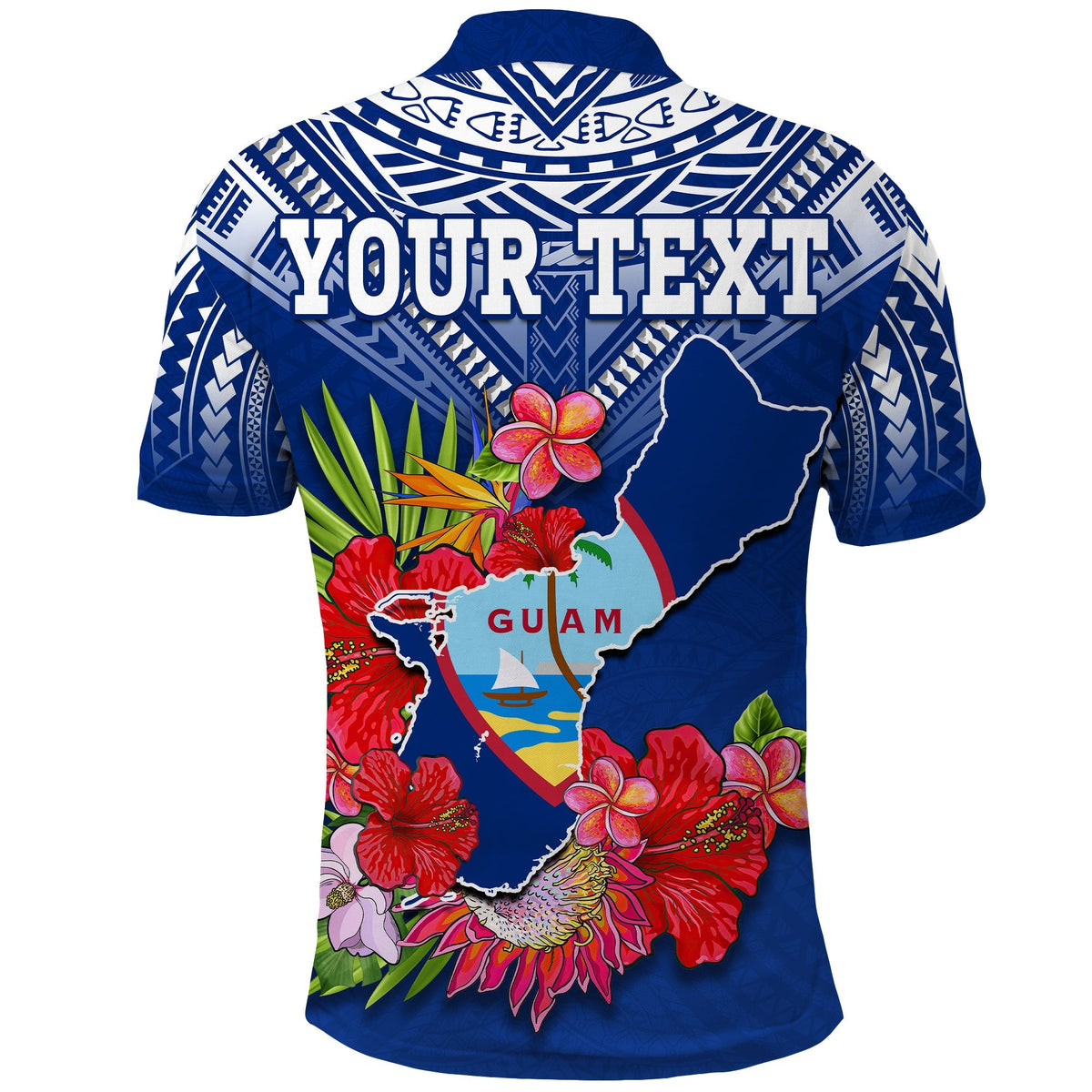 Custom Chamorro Guam Polo Shirt Guaman Latte Stone Tropical Flowers Blue Version - Wonder Print Shop