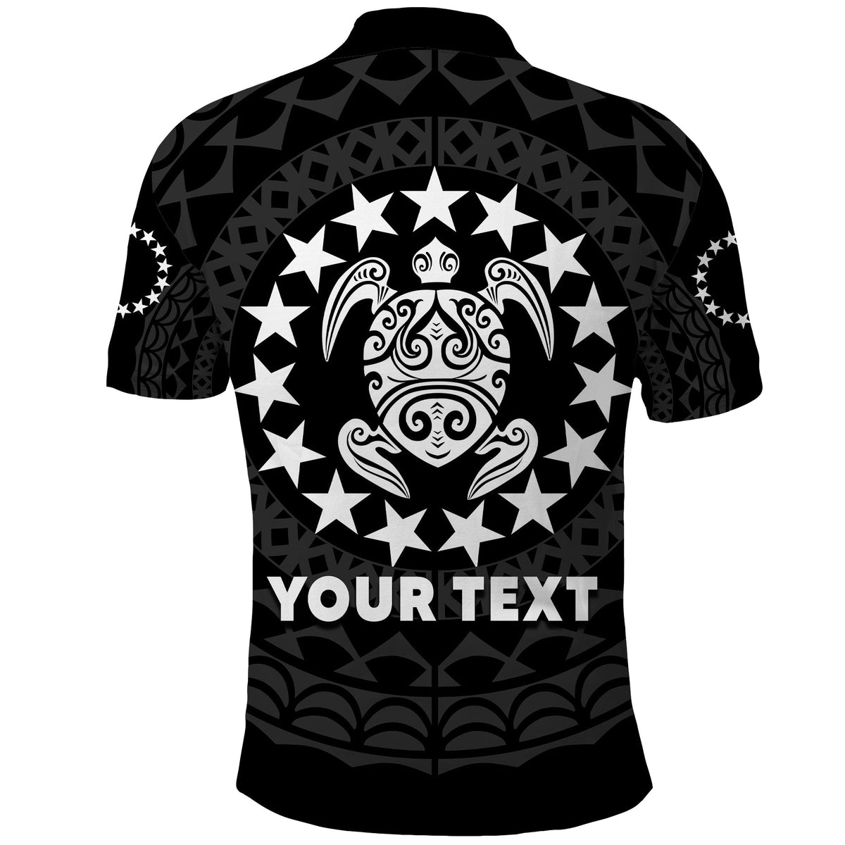 Custom Islands Polo Shirt Circle Pattern Mix Sea Turtle Black Version - Wonder Print Shop