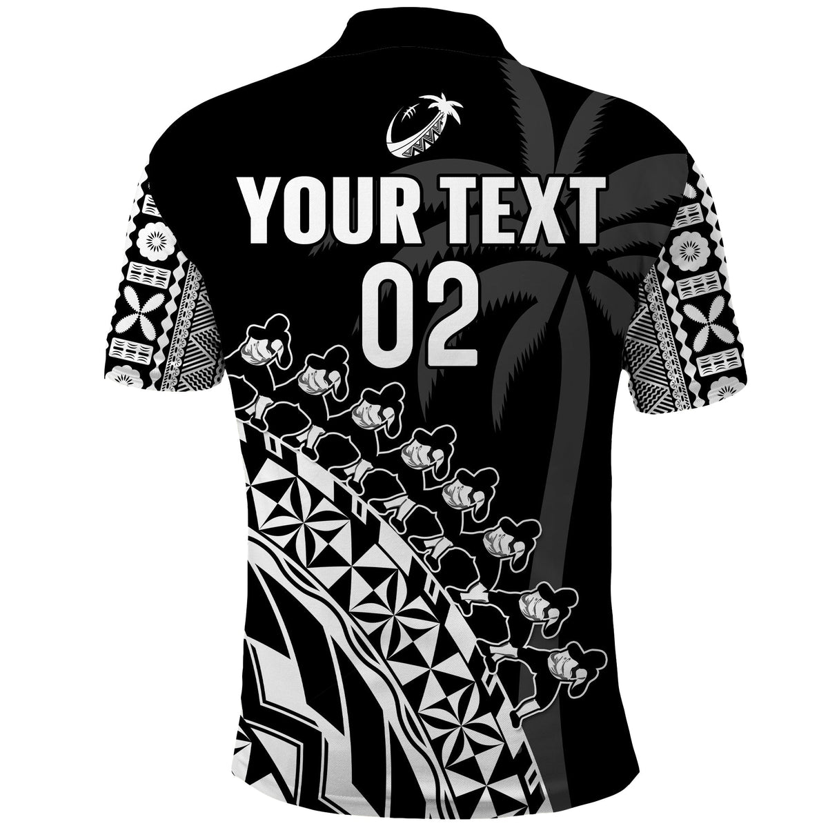 Custom Text And Number Fiji Rugby Polo Shirt Fijian Cibi Dance Tapa Pattern Black - Wonder Print Shop