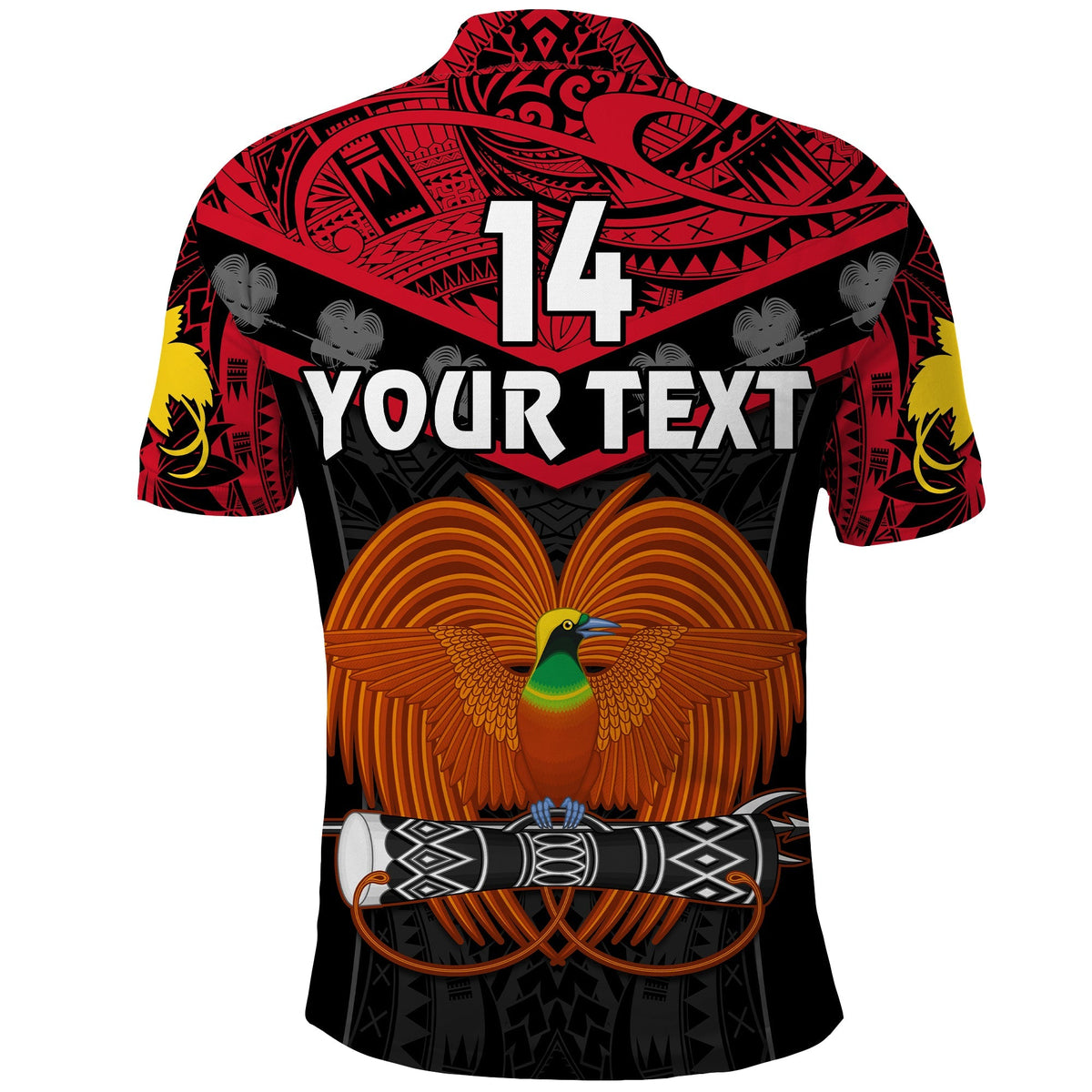 Custom Text And Number Papua New Guinea Rugby Polo Shirt PNG Kumuls Bird Of Paradise Black - Wonder Print Shop