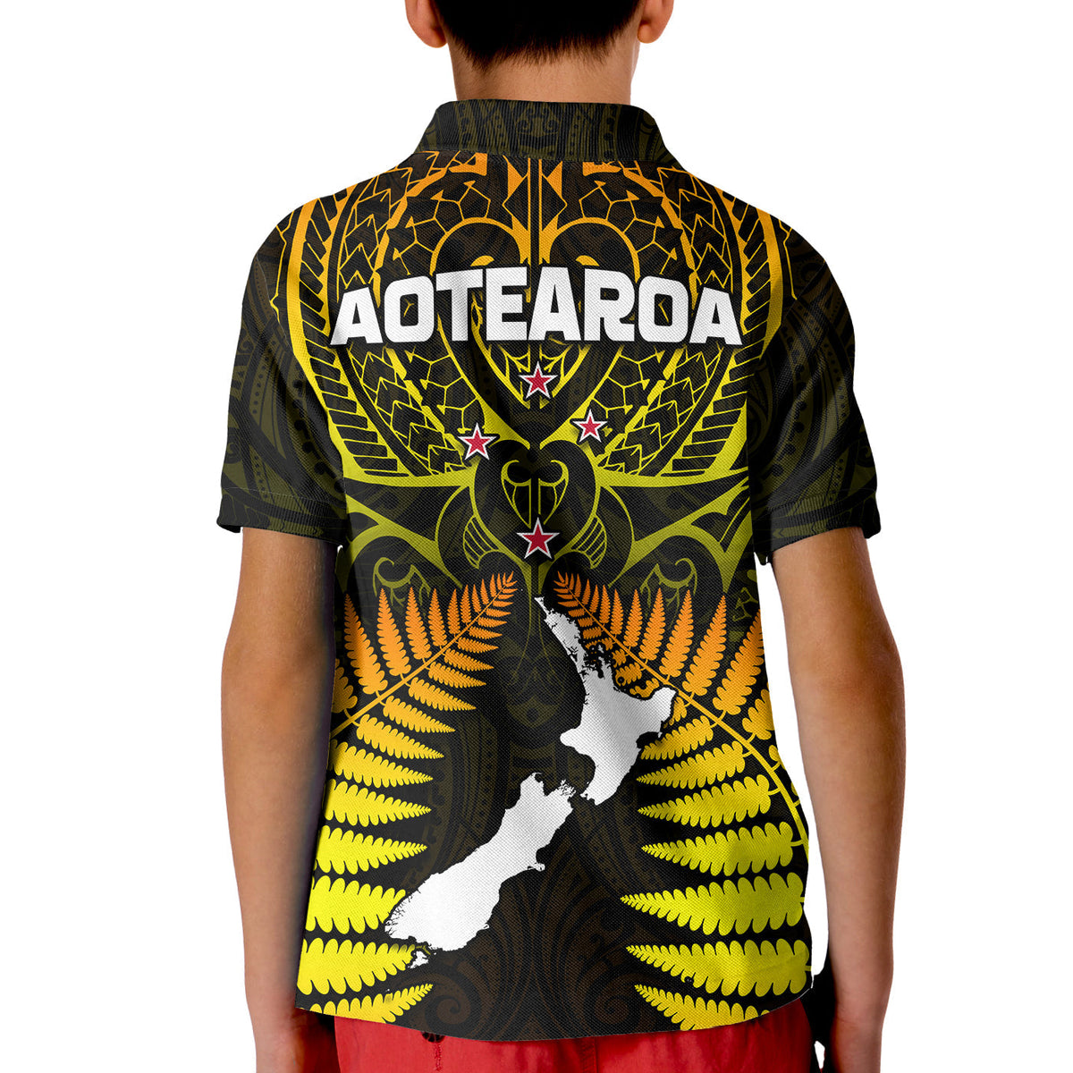 Aotearoa Fern Polo Shirt New Zealand Hei Tiki Gold Style LT13 - Wonder Print Shop