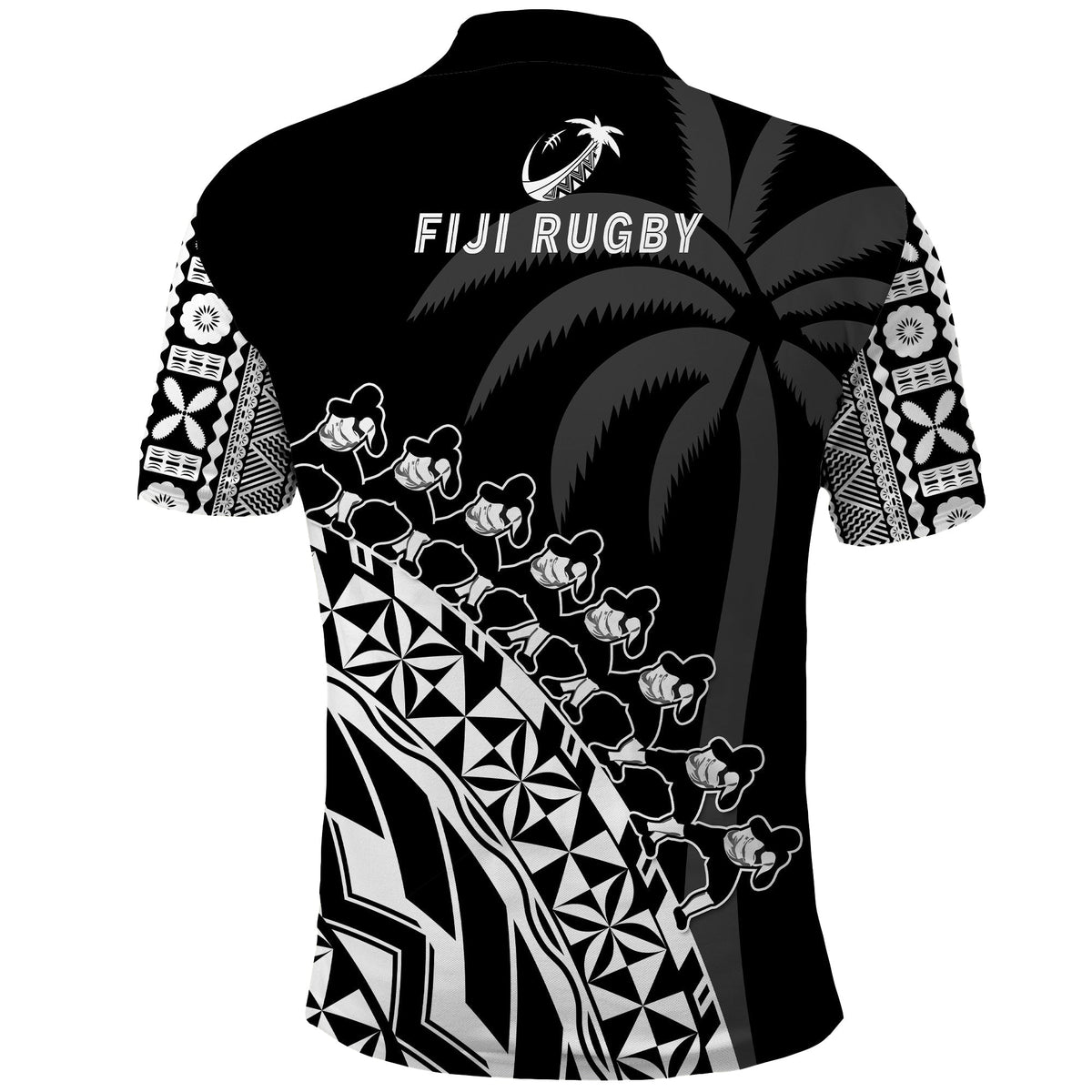 Fiji Rugby Polo Shirt Fijian Cibi Dance Tapa Pattern Black - Wonder Print Shop