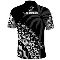 Fiji Rugby Polo Shirt Fijian Cibi Dance Tapa Pattern Black - Wonder Print Shop
