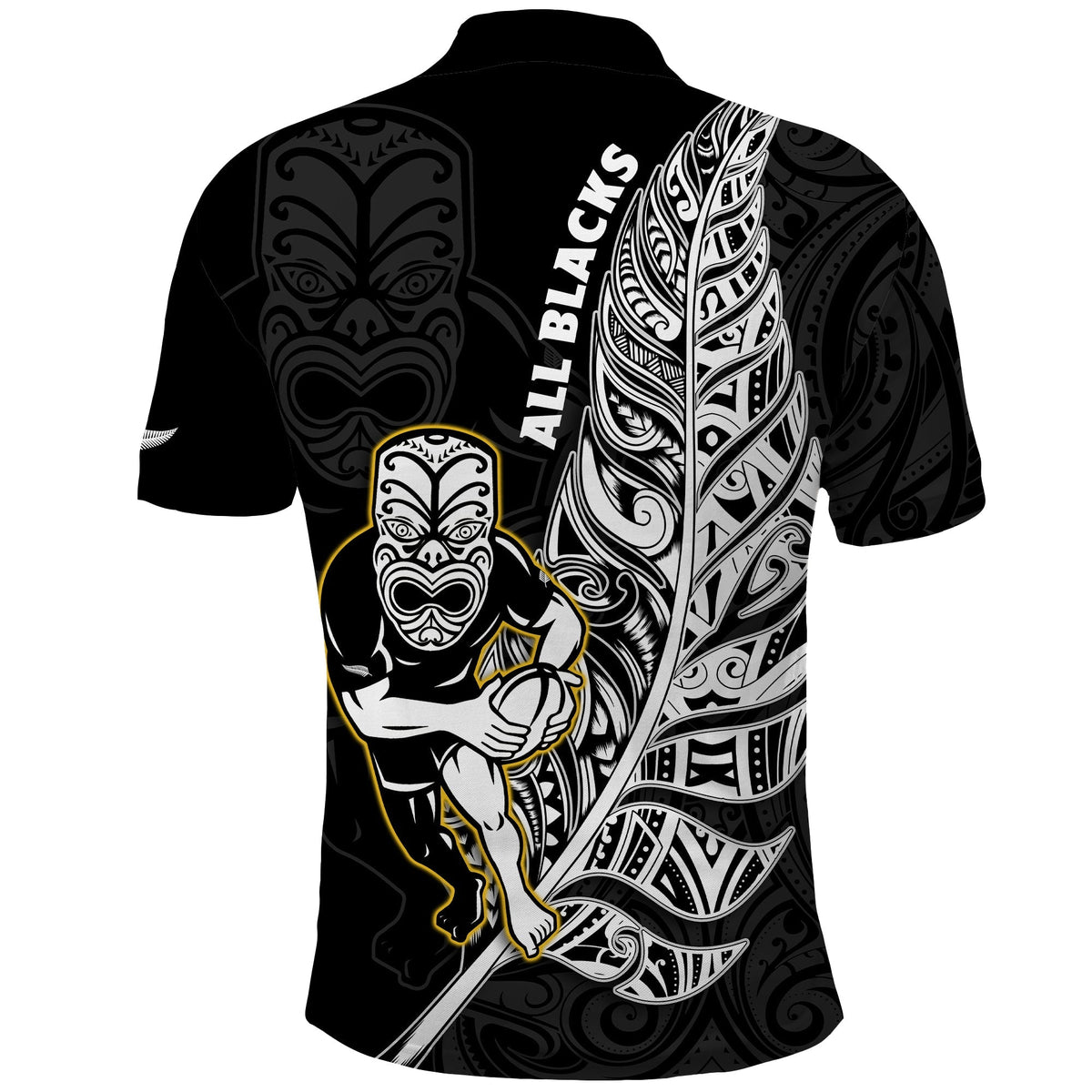 New Zealand 2022 Rugby Polo Shirt All Black Silver Fern Maori Pattern Version Black - Wonder Print Shop