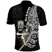 New Zealand 2022 Rugby Polo Shirt All Black Silver Fern Maori Pattern Version Black - Wonder Print Shop