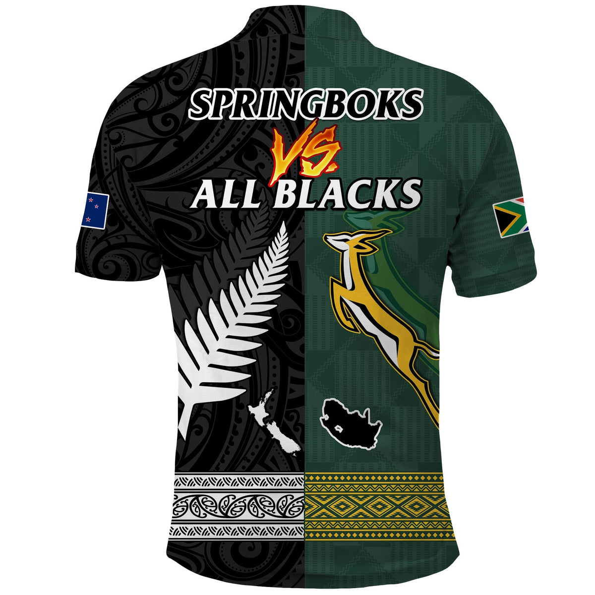 South Africa Protea and New Zealand Fern Polo Shirt Rugby Go Springboks vs All Black LT13 - Wonder Print Shop