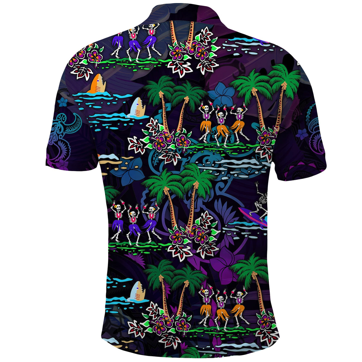 Hawaii Skeleton Dancing Polo Shirt Halloween Hawaiian Turtle LT13 - Wonder Print Shop