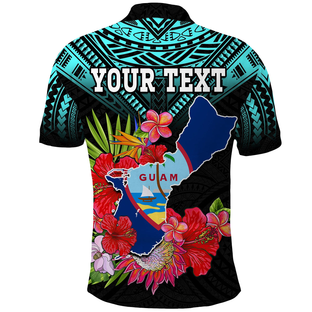 Custom Chamorro Guam Polo Shirt Guaman Latte Stone Tropical Flowers Turquoise Style - Wonder Print Shop