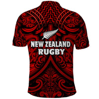 New Zealand Silver Fern Rugby Polo Shirt All Black Red NZ Maori Pattern LT13 - Wonder Print Shop