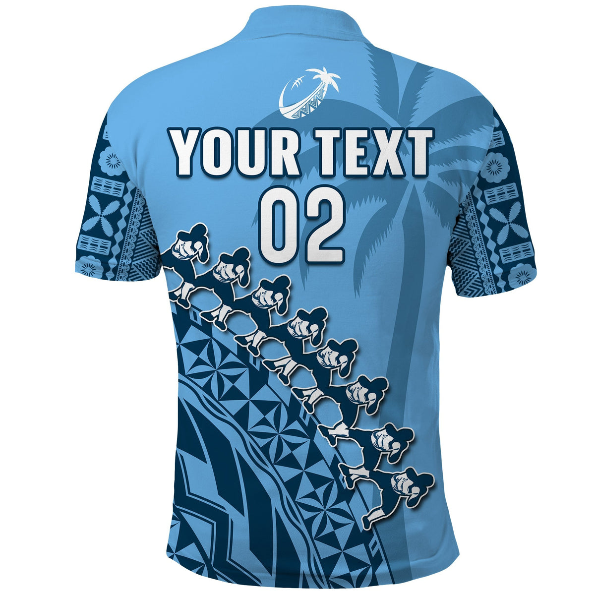 Custom Text And Number Fiji Tapa Rugby Polo Shirt Fijian Cibi Dance Tapa Pattern Blue - Wonder Print Shop
